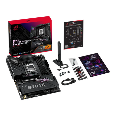 Asus ROG STRIX B850-E WIFI Gaming Motherboard, AM5 Socket, ATX Form Factor, DDR5 Ram, PCIe 5.0, USB 40Gbps, HDMI, DP, Wi-Fi 7, Bluetooth, Realtek 5Gb Ethernet, AI Cache Boost, Aura Sync, 1 Year Warranty | 90MB1J60-M0EAY0
