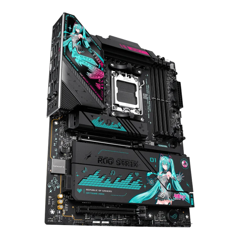 Asus ROG Strix X870E-H WIFI7 Hatsune Miku Edition Gaming Motherboard, AM5 Socket, ATX Form Factor, DDR5 Ram, PCIe 5.0, USB 40Gbps, HDMI, Thunderbolt, Realtek 5Gb Ethernet, Effortless AI Optimization, 1 Year Warranty | 90MB1MA0-M0EAY0