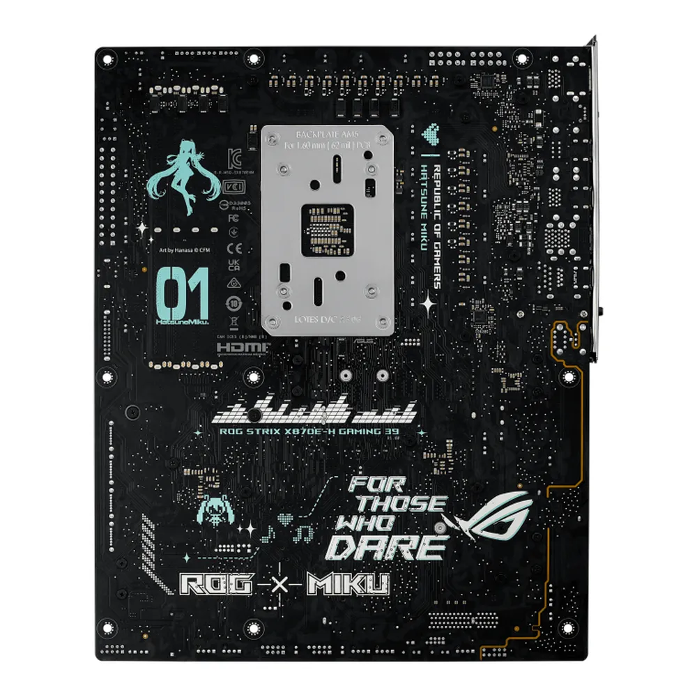 Asus ROG Strix X870E-H WIFI7 Hatsune Miku Edition Gaming Motherboard, AM5 Socket, ATX Form Factor, DDR5 Ram, PCIe 5.0, USB 40Gbps, HDMI, Thunderbolt, Realtek 5Gb Ethernet, Effortless AI Optimization, 1 Year Warranty | 90MB1MA0-M0EAY0