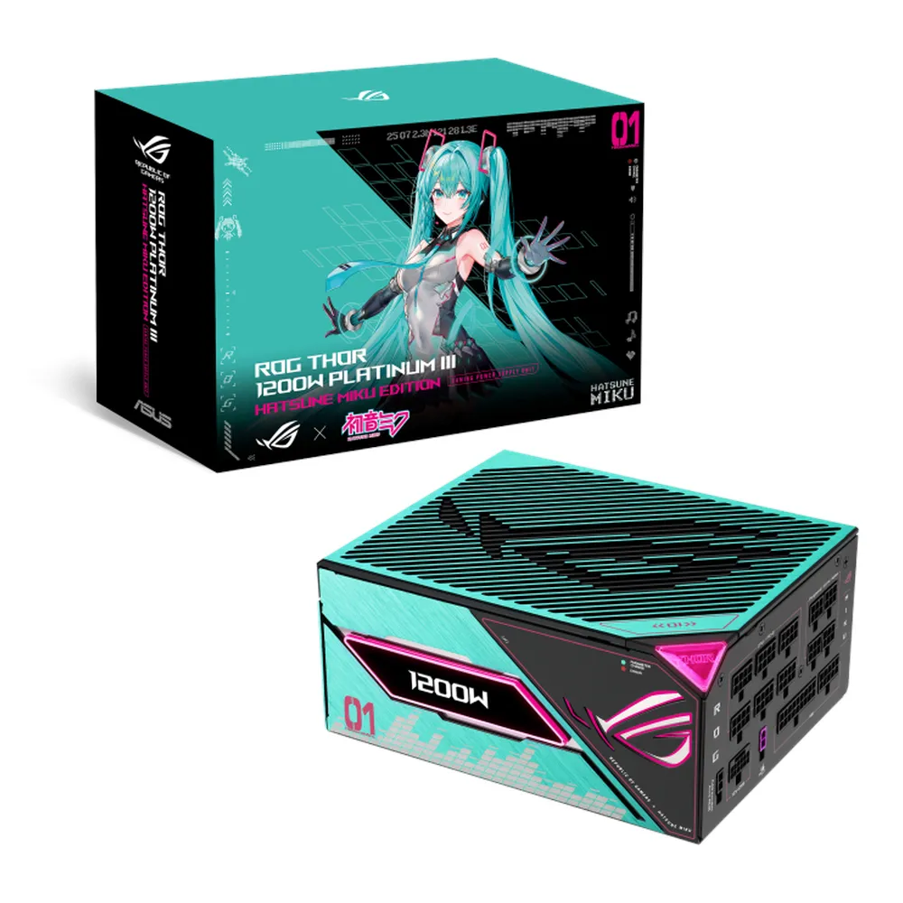 Asus ROG Thor Platinum III Hatsune Miku Edition Power Supply, 1200W, Fully Modular, ATX Form Factor, Magnetic OLED Display, Etched Modular Cables, 1 Year Warranty | 90YE00V6-B0NA00