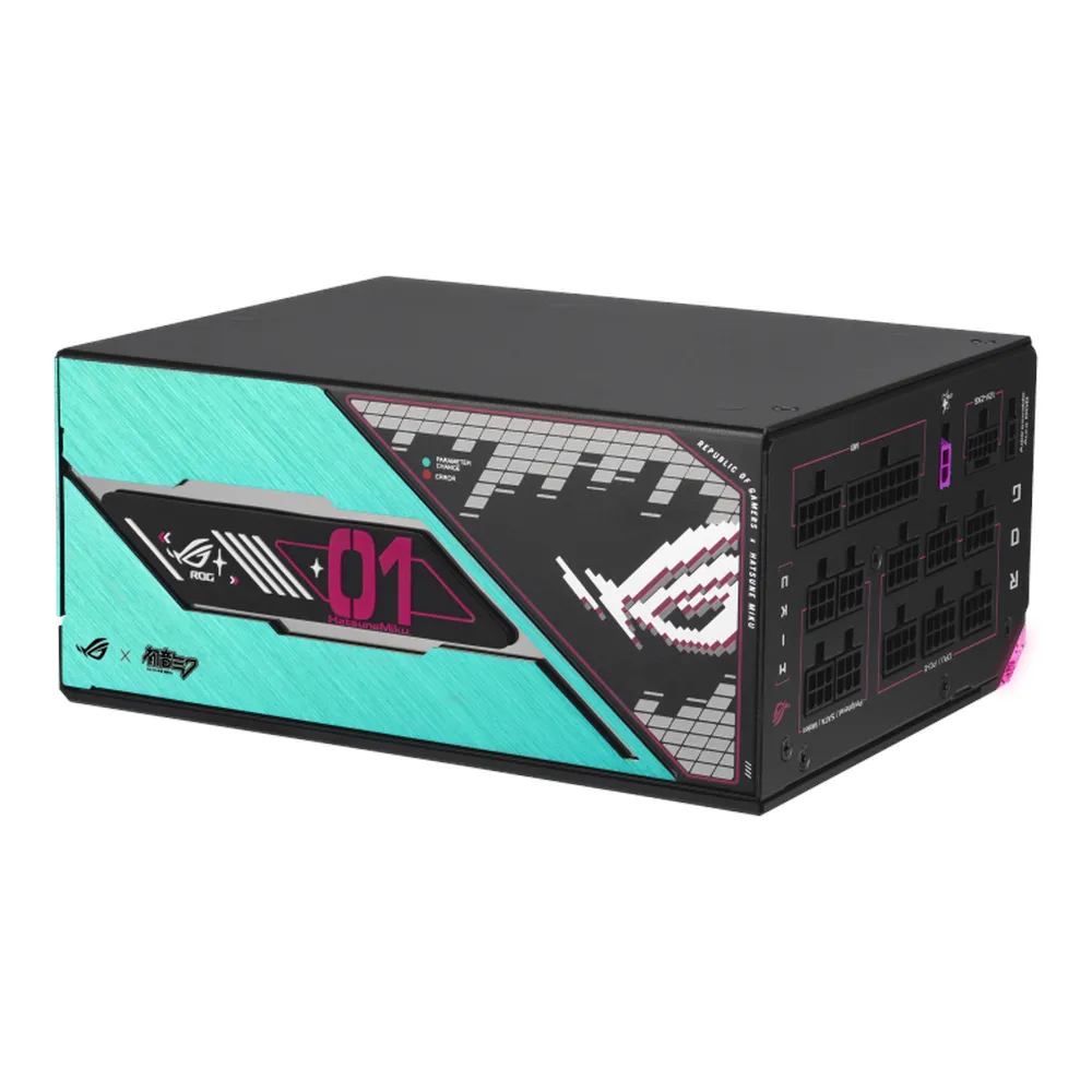 Asus ROG Thor Platinum III Hatsune Miku Edition Power Supply, 1200W, Fully Modular, ATX Form Factor, Magnetic OLED Display, Etched Modular Cables, 1 Year Warranty | 90YE00V6-B0NA00