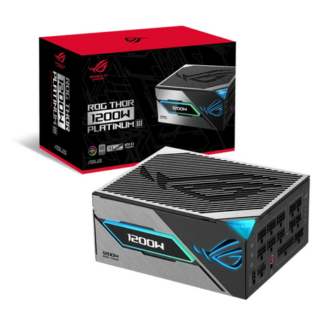 Asus ROG Thor Platinum III Power Supply, 1200W, 80 Plus Platinum, Fully Modular, ATX Form Factor, RTX Ready, Dual Ball Fan Bearings, Magnetic OLED Display, Etched Modular Cables, 1 Year Warranty | 90YE00V2-B0NA00