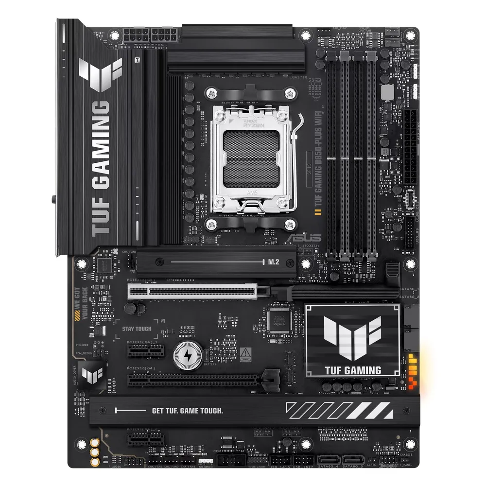Asus TUF Gaming B850-PLUS WIFI Motherboard, AM5 Socket, ATX Form Factor, DDR5 Ram, PCIe 5.0, USB 20Gbps, HDMI, DP, Wi-Fi 7, Bluetooth, Realtek 2.5Gb Ethernet, Pre-mounted I/O shield, Aura Sync, 1 Year Warranty | 90MB1J30-M0EAY0