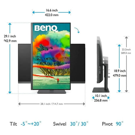 BENQ PD3205U USB-C Designer Monitor, 32" 4K (3840 x 2160) Resolution, 60Hz, Anti-glare, 5ms Response Time, HDMI, DP, USB-C, Fully Adjustable Stand, 1 Year Warranty | 9H-LKGLA-TBP