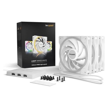 Be Quiet! Light Wings 120mm PWM Case Fans, Pack Of 3, Rifle Bearing, 120mm Fan Size, 2500 rpm Fan Speed, Addressable RGB LED Lighting, White, 1 Year Warranty | BL101