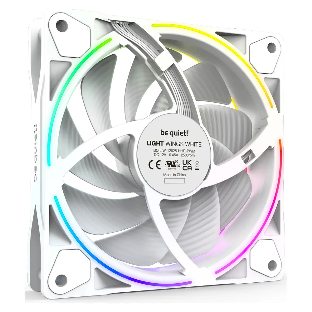 Be Quiet! Light Wings 120mm PWM Case Fans, Pack Of 3, Rifle Bearing, 120mm Fan Size, 2500 rpm Fan Speed, Addressable RGB LED Lighting, White, 1 Year Warranty | BL101
