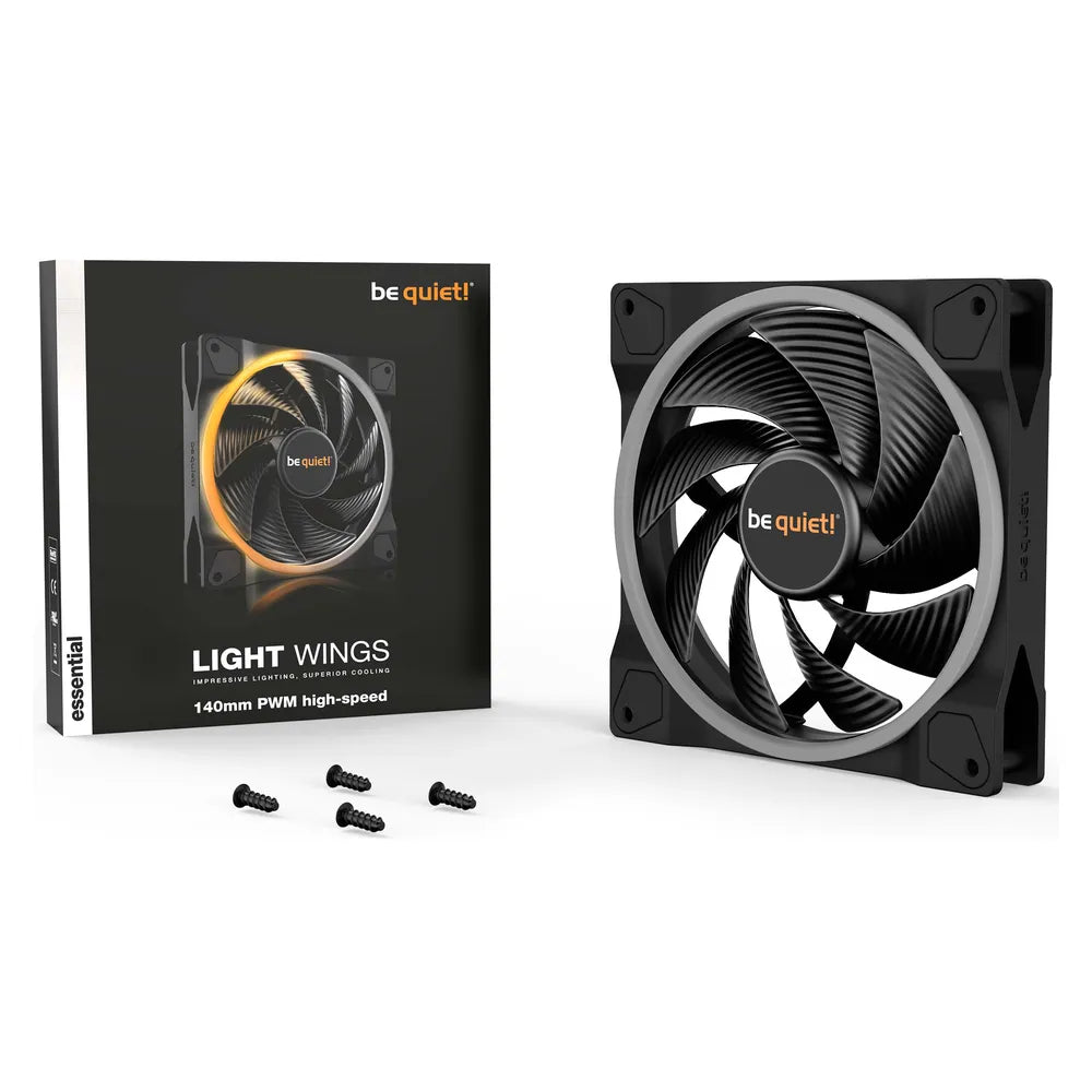 Be Quiet! Light Wings 140mm PWM High-Speed Case Fan, Rifle Bearing, 140mm Fan Size, 2200 rpm Fan Speed, Addressable RGB LED Lighting, Black, 1 Year Warranty | BL075