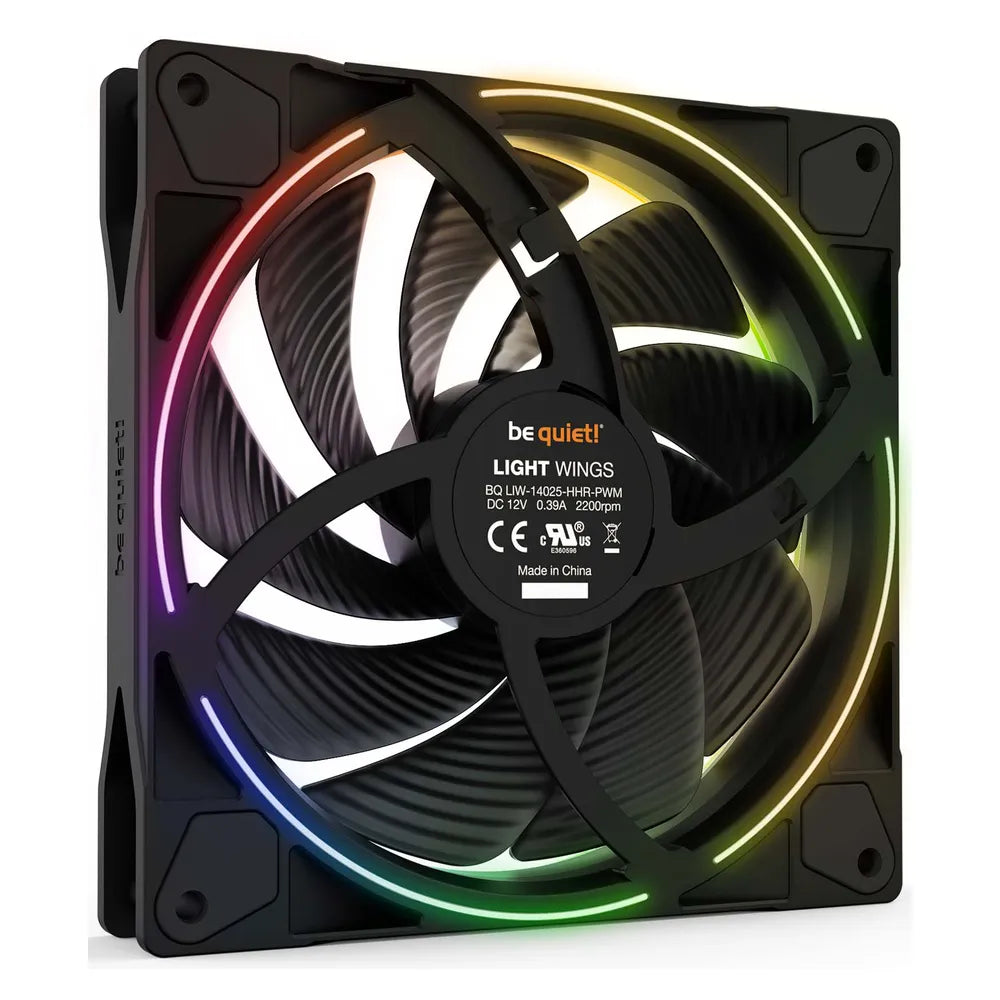 Be Quiet! Light Wings 140mm PWM High-Speed Case Fan, Rifle Bearing, 140mm Fan Size, 2200 rpm Fan Speed, Addressable RGB LED Lighting, Black, 1 Year Warranty | BL075