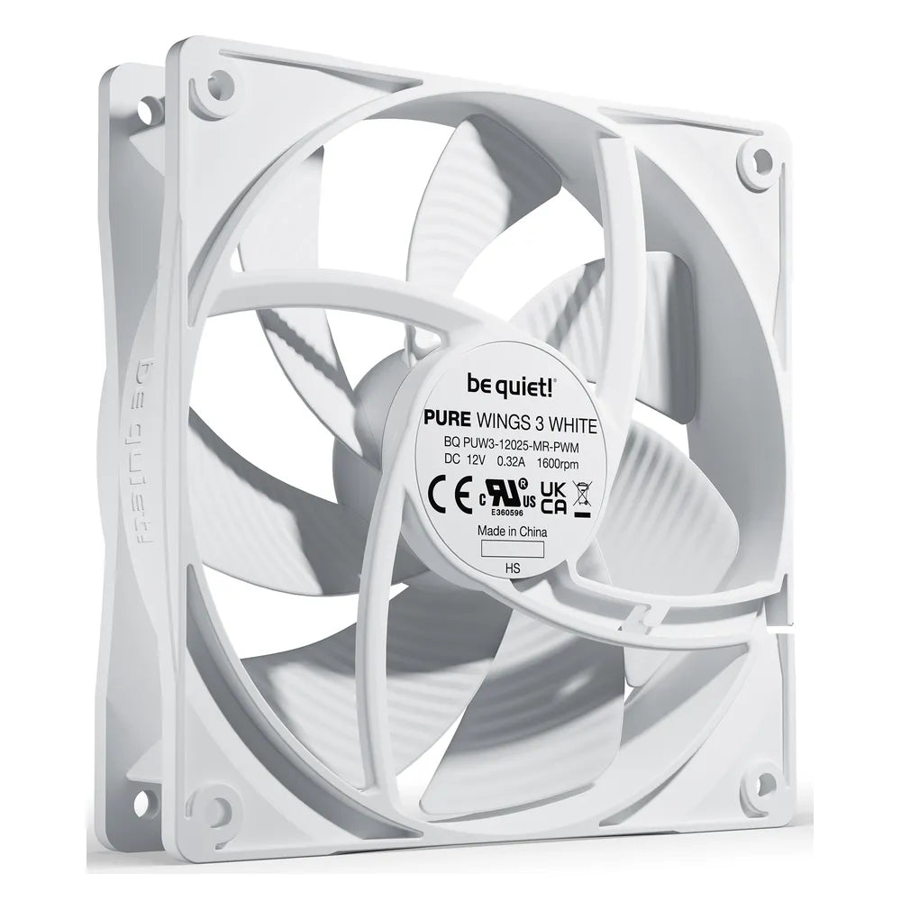 Be Quiet! Pure Wings 3 120mm PWM Case Fan, Rifle Bearing, 120mm Fan Size, 1600 rpm Fan Speed, Optimized Fan Blades, White, 1 Year Warranty | BL110