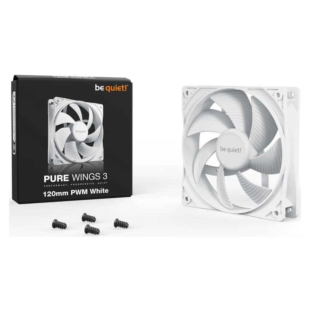 Be Quiet! Pure Wings 3 120mm PWM Case Fan, Rifle Bearing, 120mm Fan Size, 1600 rpm Fan Speed, Optimized Fan Blades, White, 1 Year Warranty | BL110