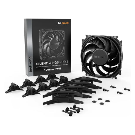 Be Quiet! Silent Wings Pro 4 120mm PWM Case Fan, Fluid Dynamic Bearing, 120mm Fan Size, 3000 rpm Fan Speed, Speed Switch, Black, 1 Year Warranty | BL098