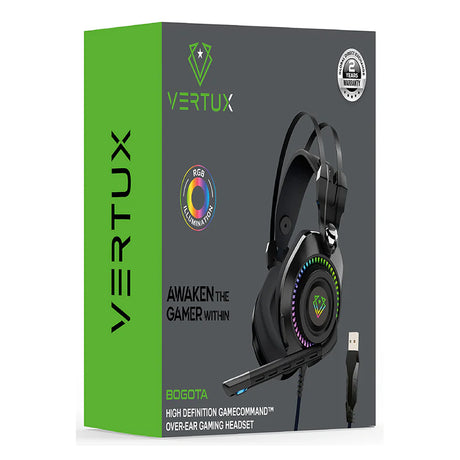 Vertux Bogota High Definition GameCommand Over-Ear Gaming Headset, Cable Length:2.1m, Black, 1 Year Warranty | Bogota.Black