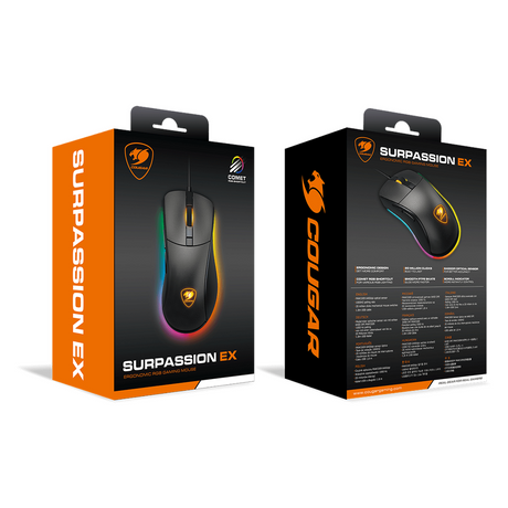 Cougar Surpassion Optical Wired R GB Gaming Mouse, 6400 DPI PAW3309 Optical Gaming sensor, 1000 Hz Polling Rate, 20M Gaming Switch, 6 Programmable Buttons, Ergonomic, Right-Handed Design, Black, 1 Year Warranty | CGR-WOMB-SUR