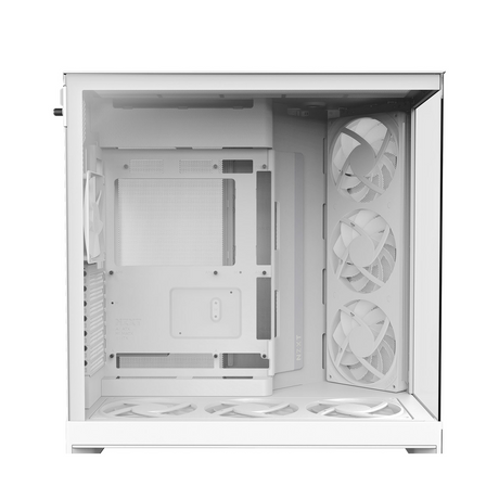 NZXT H9 Flow R GB+ Large Dual-Chamber Mid-Tower ATX Airflow Case, Ultra Clear Tempered Glass Side Window, 2 x F420 R GB Core single-frame Fans, 1 x F120 R GB Core (CV) Fan, Full-Size GPU Support, USB 3.2 Gen2x2, NZXT Control Hub Included, White, 1 Year
