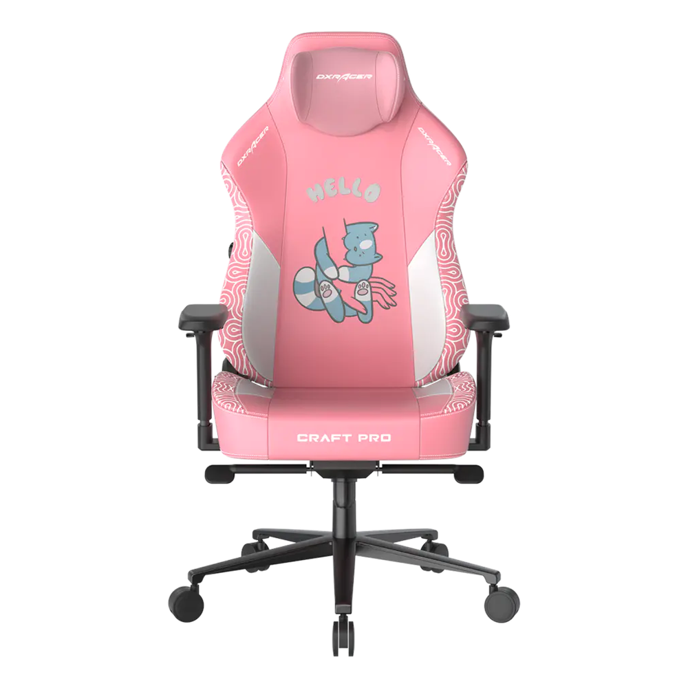 DXRacer Craft Halo Cat Edition Gaming Chair, Class 4 Gas Lift Cylinder, 2D Integrated Lumbar Support, Aluminum Base, 60mm PU Caster, Fully Adjustable, Pink, 1 Year Warranty | CRA-PR008-P-H1