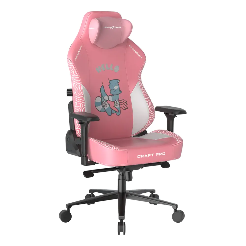 DXRacer Craft Halo Cat Edition Gaming Chair, Class 4 Gas Lift Cylinder, 2D Integrated Lumbar Support, Aluminum Base, 60mm PU Caster, Fully Adjustable, Pink, 1 Year Warranty | CRA-PR008-P-H1