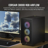 Corsair 3000D RGB Airflow Mid Tower PC Casing, Tempered Glass Side Panel, 360mm GPU Support, USB 3.2 Gen 1, Black, 1 Year Warranty | CC-9011255-WW
