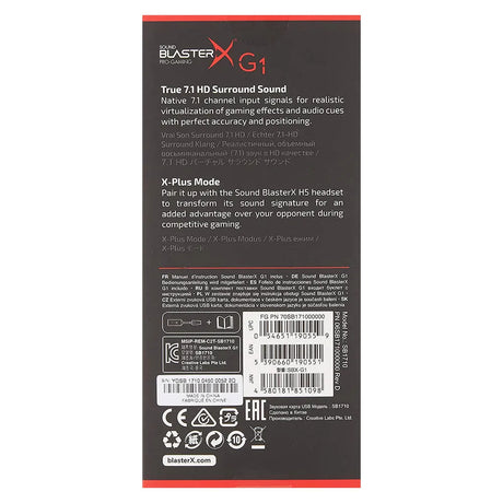 Creative Sound BlasterX G1 7.1 Portable Sound Card, Headphone Amplifier, BlasterX Acoustic Engine Pro, USB-A, 1 Year Warranty | CL-SB-G1