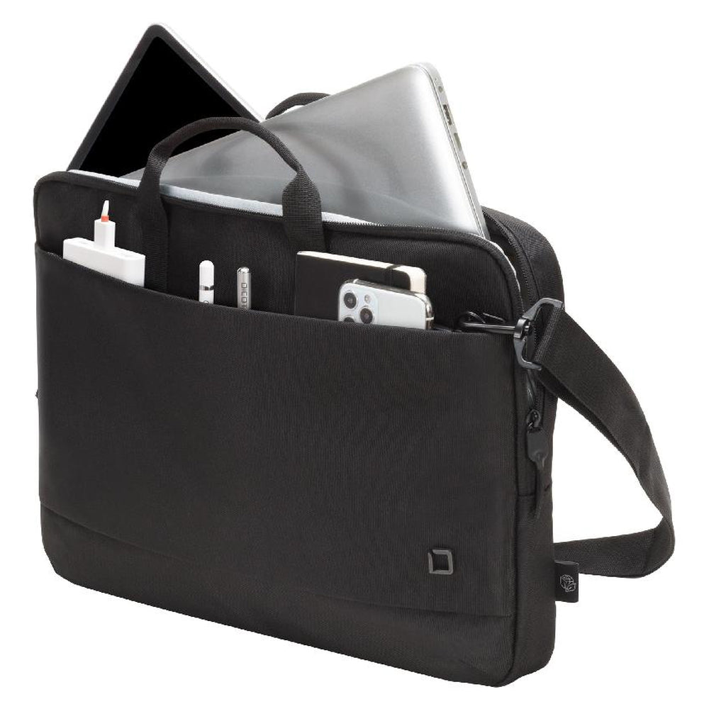 Dicota Slim Eco Motion, Fits up to 13.3" Laptops, Polyester, Water-Repellent Material, Padded Notebook Compartment, Front Accessory Storage, Rear Document Compartment, Padded Handle, Removable Adjustable Shoulder Strap, Black, 1 Year Warranty | D31868