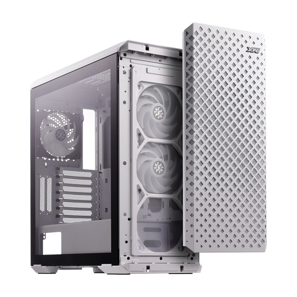 XPG Defender Pro Mid-Tower E-ATX PC Case, Tempered Glass Side Panel With Mesh Panel Design, 3 x XPG VENTO AR GB 120mm Fans, 400mm GPU Support, USB 3.0, White, 1 Year Warranty | DEFENDERPRO-WHCWW
