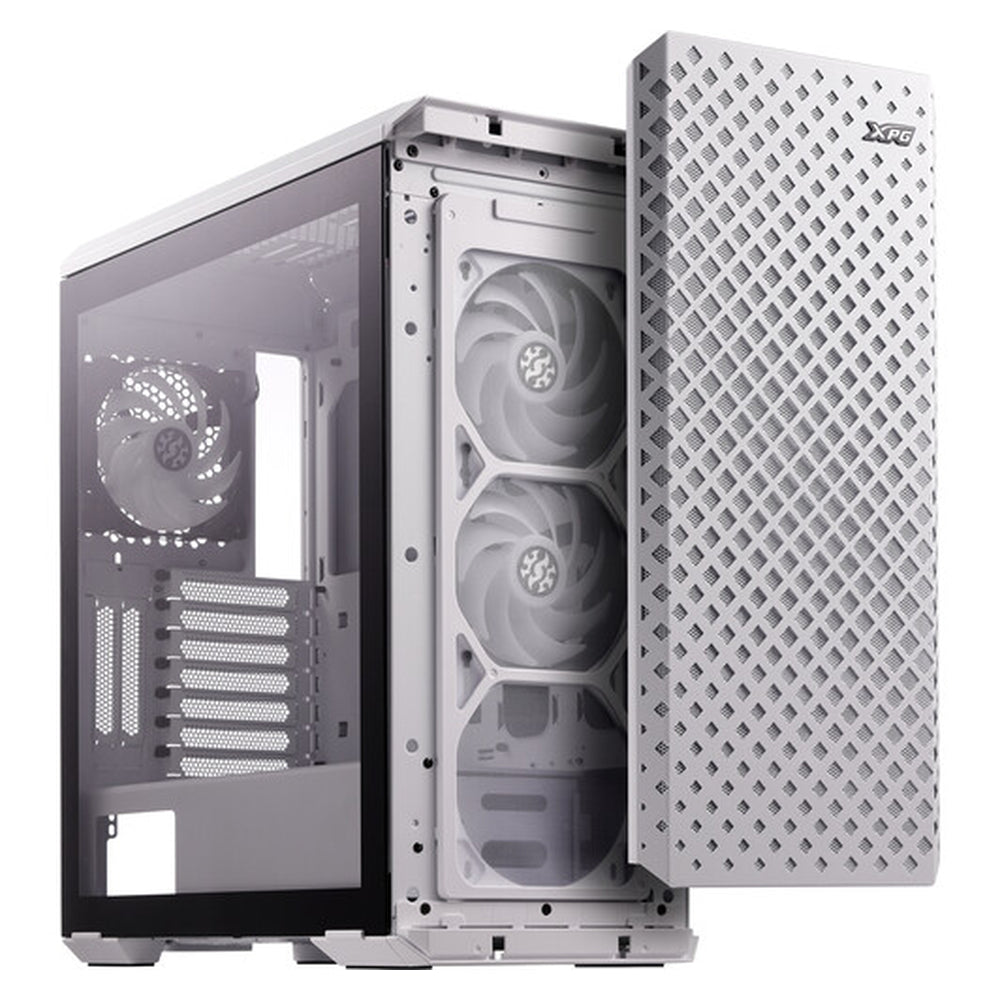 XPG Defender Pro Mid-Tower E-ATX PC Case, Tempered Glass Side Panel With Mesh Panel Design, 3 x XPG VENTO AR GB 120mm Fans, 400mm GPU Support, USB 3.0, White, 1 Year Warranty | DEFENDERPRO-WHCWW