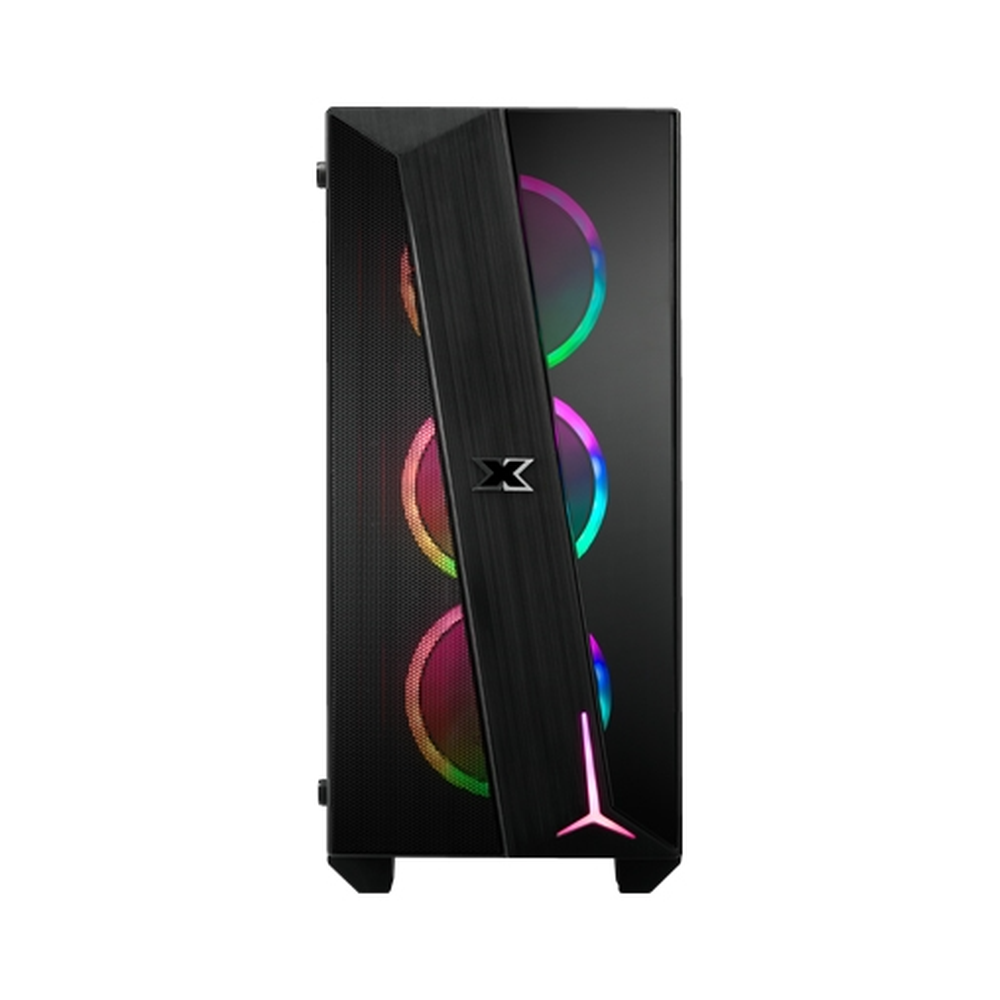 XIGMATEK Cyclops Black E-ATX PC Case, Tempered Glass Side Panel With Mesh Front Grill, 2 x 120mm COUGAR R GB Fans, 350mm GPU Support, USB 3.0, Black, 1 Year Warranty | EN44290