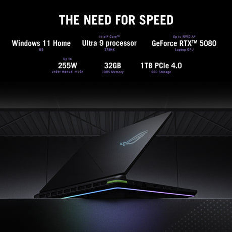 Asus ROG Strix G16 G615LW Gaming Laptop Intel Core Ultra 9 275HX Processor, 32 GB RAM, 1TB SSD, 16 GB NVIDIA RTX 5080, 16" FHD+ 165Hz Display, Windows 11 Home, English Keyboard, 1 Year Warranty | G615LW-G321W