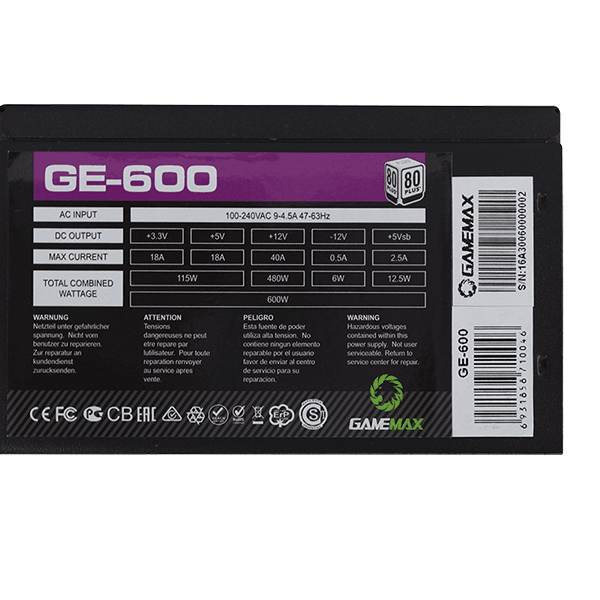 GAMEMMAX GE-600 600 Watts 80Plus Basic 1 Year Warranty | GM-GE600