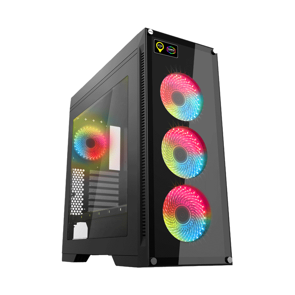 Gamemax M911 Rainbow E-ATX PC Case, Tempered Glass Side Panel, 4 x 120mm Rainbow Fans, 455mm GPU Support, USB 3.0, Black, 1 Year Warranty | GM-911-RAINBOW
