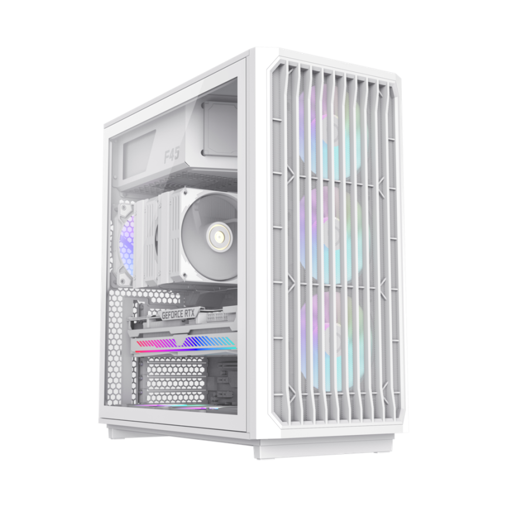 Gamemax F45 WW ATX PC Case, Tempered Glass Left Panel, 3 x 120mm AR GB Fans, 350mm GPU Support, USB 3.2 Gen 2, White, 1 Year Warranty | GM-F45WH