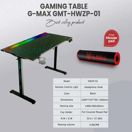 GAMING TABLE G-MAX GMT-ZP01BLACK-1500*730MM MOTORISED