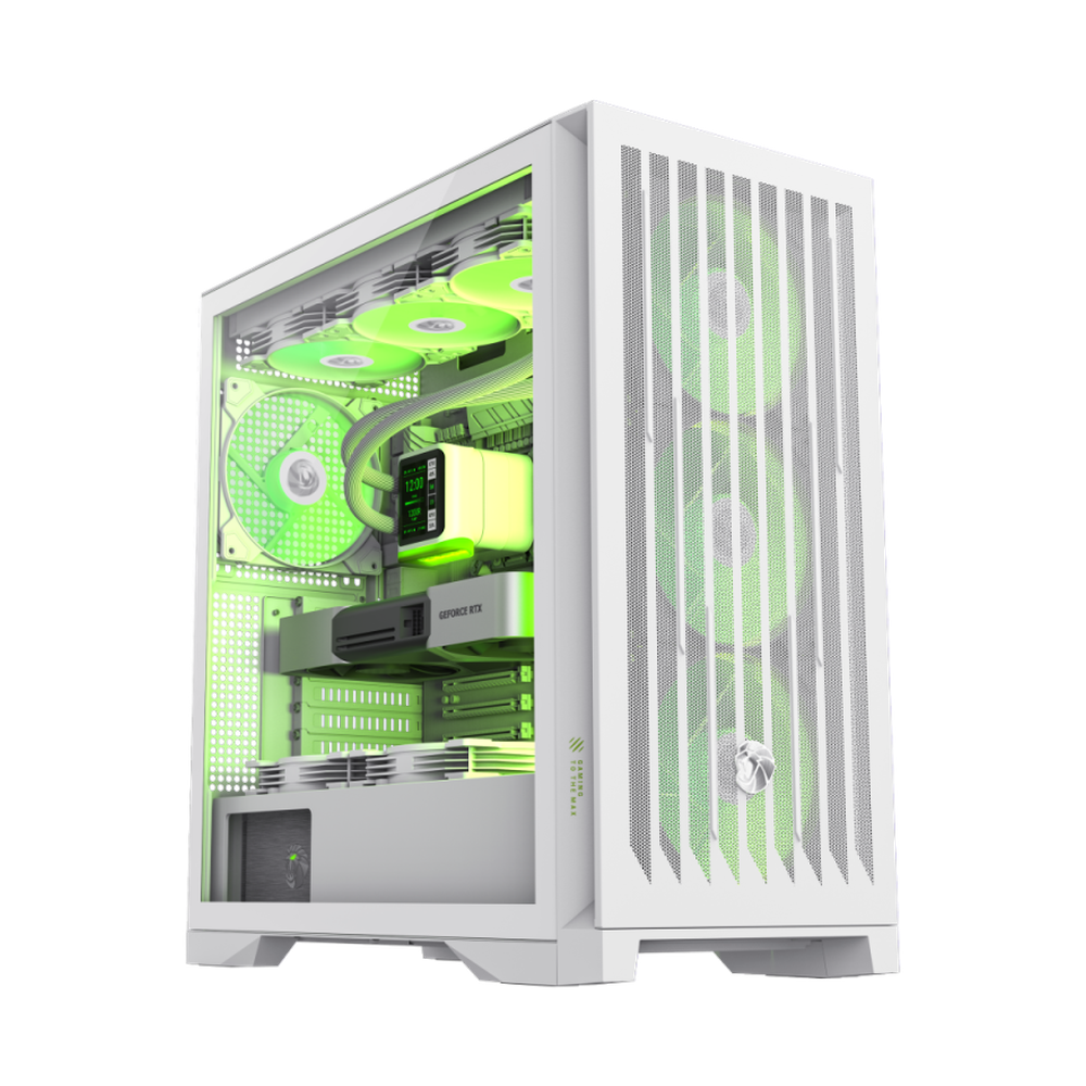 Gamemax LEADER 2 E-ATX PC Case, Tempered Glass Left Panel, 4 x 140mm AR GB Fans, 425mm GPU Support, USB 3.2 Gen 2, White, 1 Year Warranty | GM-LEADER2-WH