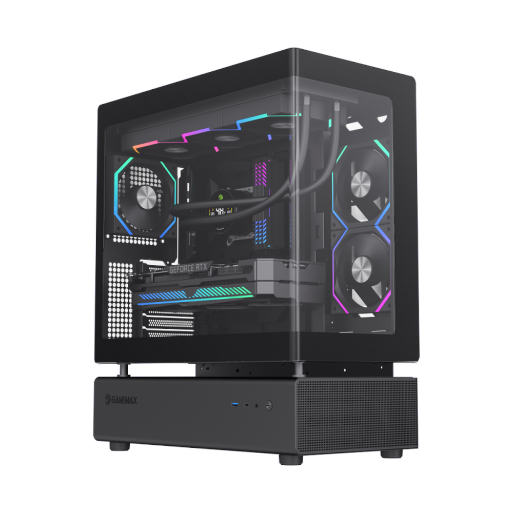 Gamemax N80 BK ATX PC Case, Front & Side Tempered Glass Panel, 270° cooling with 6 AR GB fans, 415mm GPU Support, USB 3.0, Black, 1 Year Warranty | GM-N80BK