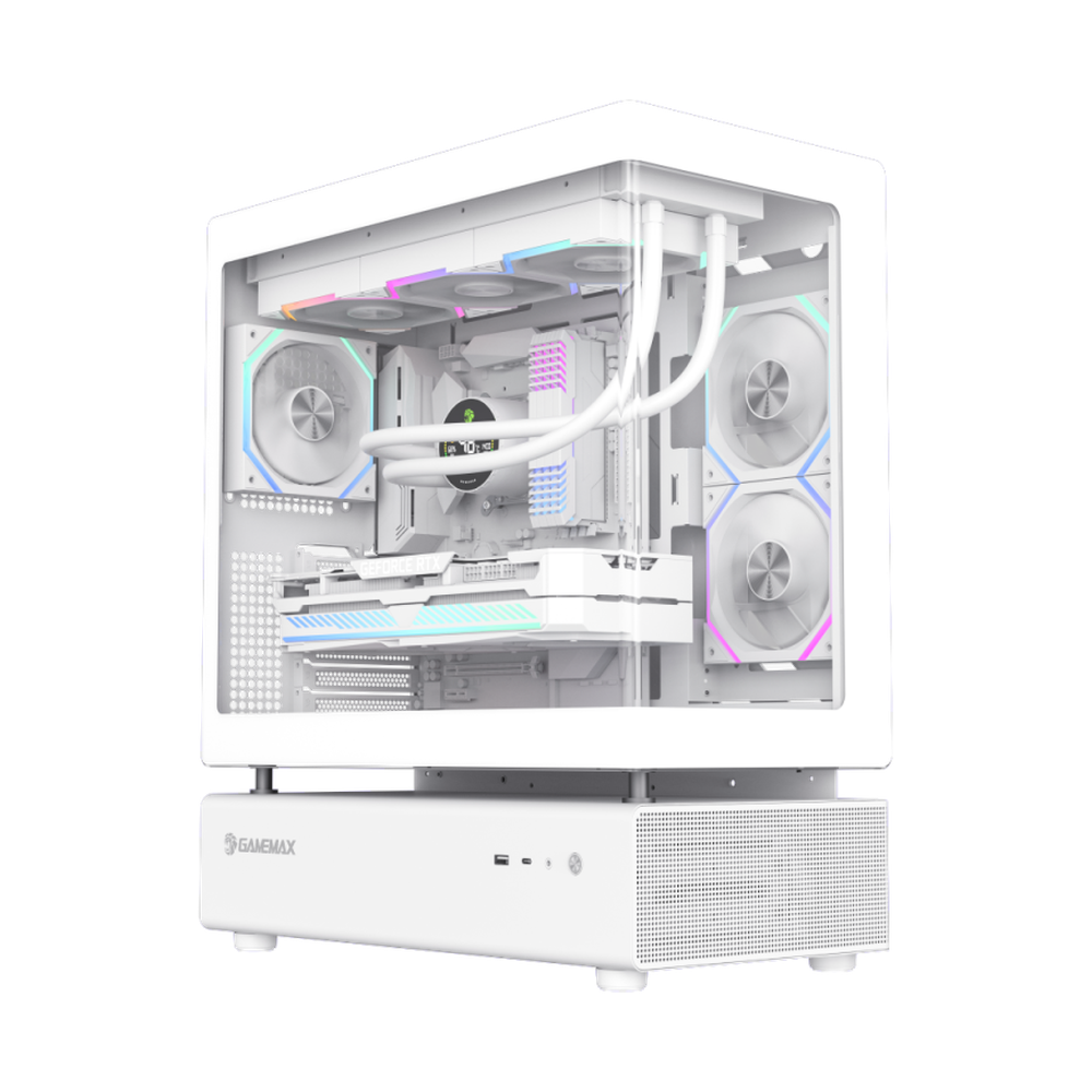 Gamemax N80 WH ATX PC Case, Front & Side Tempered Glass Panel, 270° cooling with 6 AR GB fans, 415mm GPU Support, USB 3.0, White, 1 Year Warranty | GM-N80WH