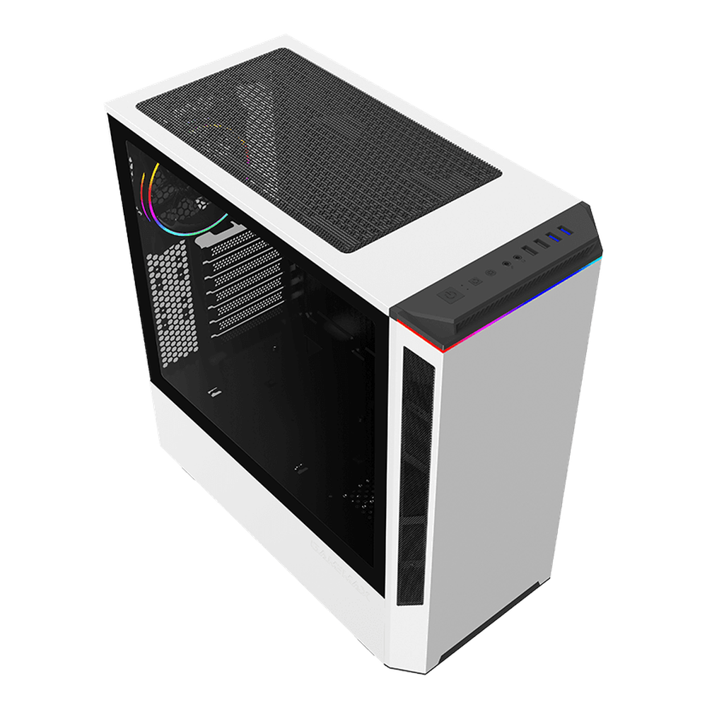 Gamemax Paladin T801 AR GB ATX PC Case, Tempered Glass Side Panel, 1 x AR GB 12cm Rainbow Fan, 360mm GPU Support, USB 3.1 Gen 1, White, 1 Year Warranty | GM-T801-PAL-WH