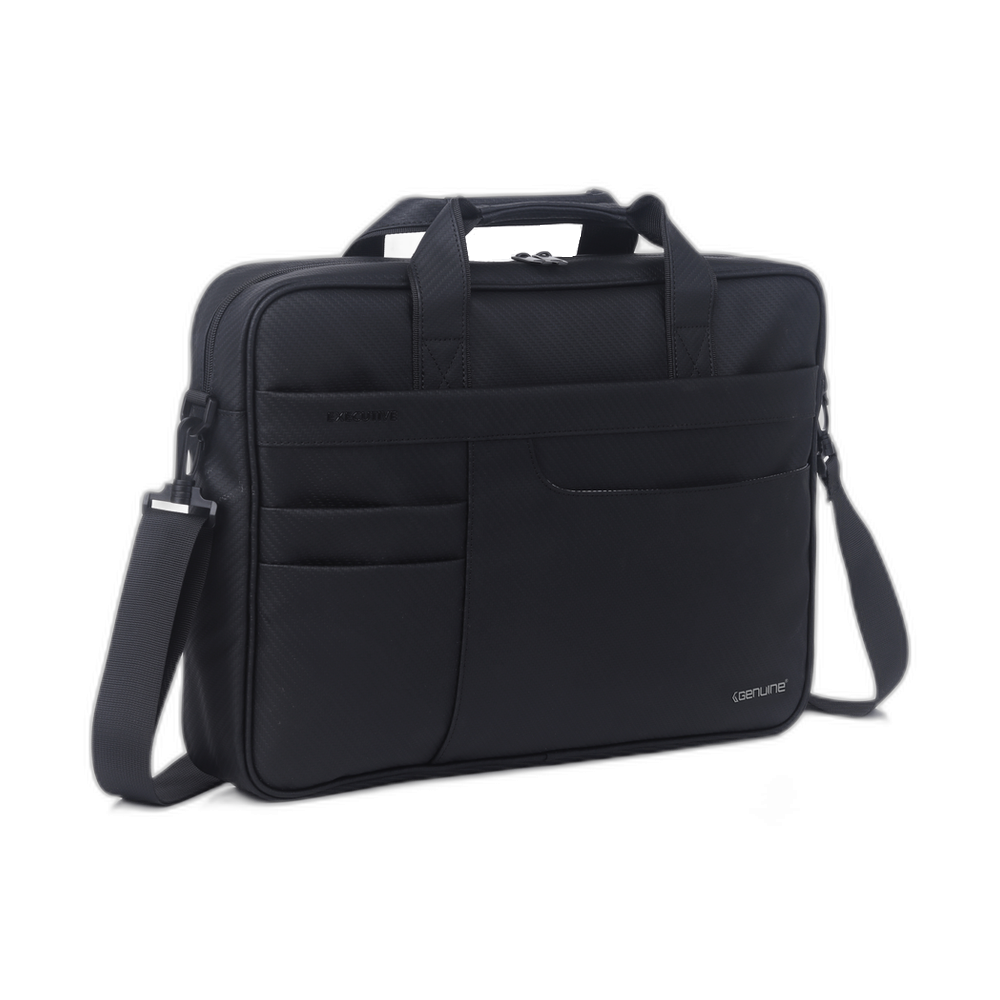 Genuine Executive Topload Laptop Bag, Fits up to 16” Laptops, Premium Polyester Material, Water-Resistant Fabric, Dual Main Compartments, Carry Strap, Black, 1 Year Warranty | GN-B200904BK