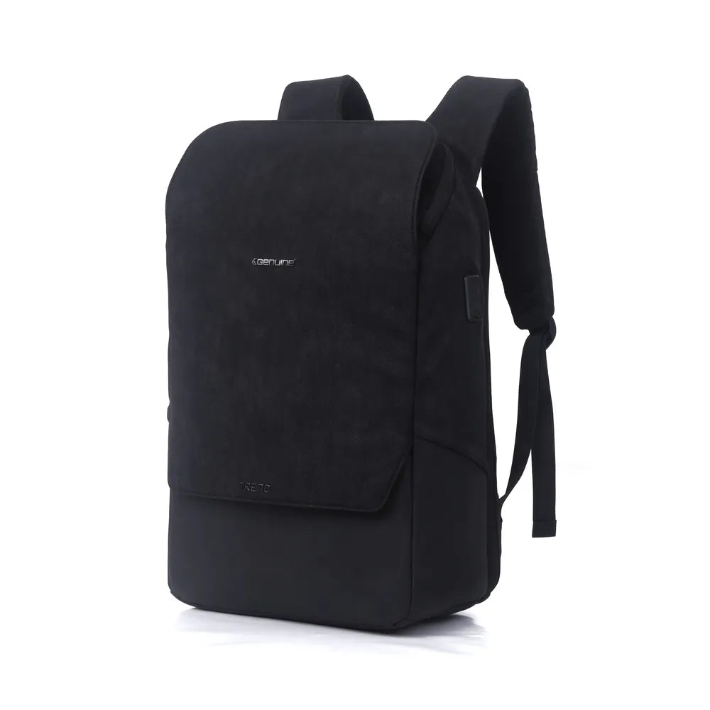 Genuine Trend Laptop Backpack, Fits up to 16” Laptops, High-Quality Polyester, Water-Resistant Build, Type-C USB Port, Carry Strap, Clean Front Design, Black, 1 Year Warranty | GN-B230642BK