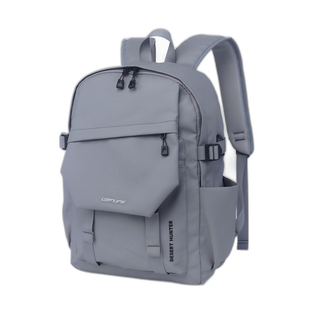 Genuine DesertHunter Laptop Backpack, Fits up to 15.6” Laptops, Durable Polyester Build, Water-Resistant Fabric, All-Black Zipper Pullers, Carry Strap, Grey, 1 Year Warranty | GN-B230963GR