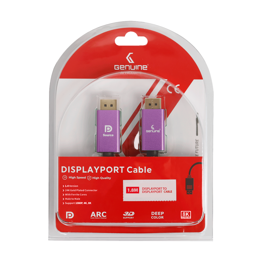Genuine DP To DP (Display Port) Cable, Version 1.4, Supports 8K, Cable Length 1.8M, 1 Year Warranty | GN-DP1.8M1.4V