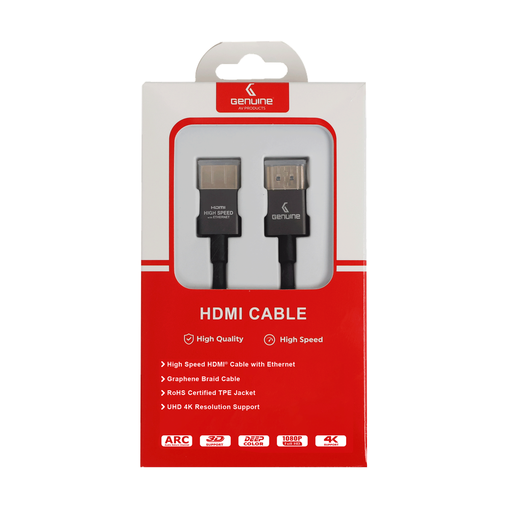 Genuine HDMI To HDMI Slim Cable, Version 2.0, Cable Length 3M, Supports 4K@60Hz, 1 Year Warranty | GN-HD3M2.0V-SB