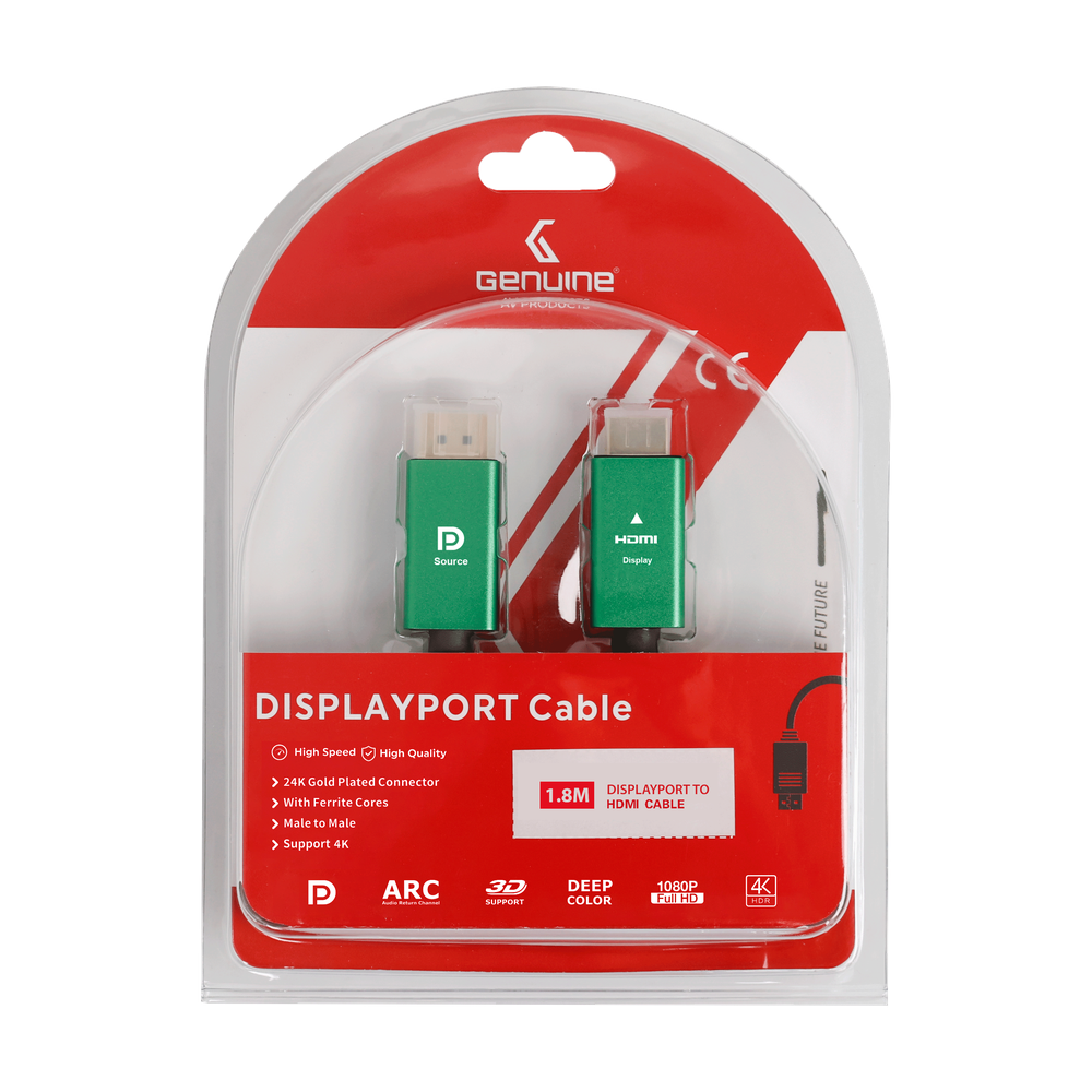 Genuine HDMI To DP (Display Port) Cable, Version 1.1, Supports 4K, Cable Length 1.8M, 1 Year Warranty | GN-HDDP1.8M2.0V