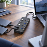 Genuine 4 Port USB 3.0 HUB, 180mm Cable Length, Input USB A + C 3.0 Male, Transfer rate up to 5Gbps, Black/Silver/Customized, 1 Year Warranty | GN-HU34E