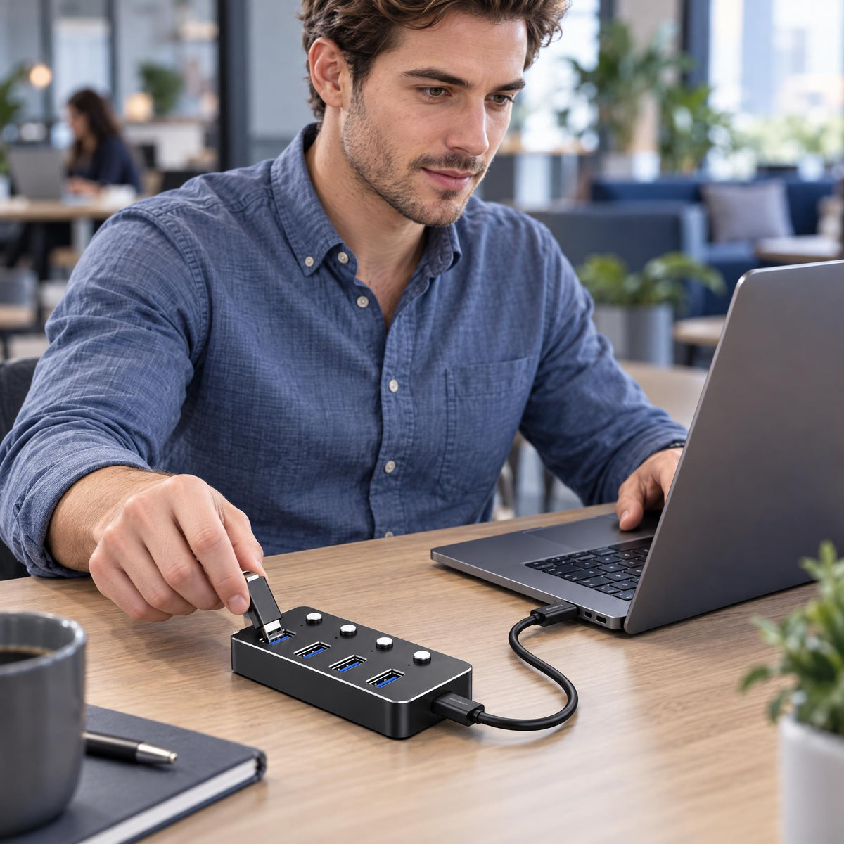 Genuine 4 Port USB 3.0 HUB, 180mm Cable Length, Input USB A + C 3.0 Male, Transfer rate up to 5Gbps, Black/Silver/Customized, 1 Year Warranty | GN-HU34E
