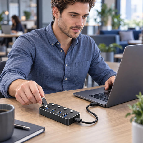 Genuine 4 Port USB 3.0 HUB, 180mm Cable Length, Input USB A + C 3.0 Male, Transfer rate up to 5Gbps, Black/Silver/Customized, 1 Year Warranty | GN-HU34E
