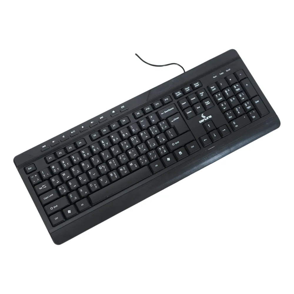 Genuine Full-Size USB Keyboard Arabic & English, Low Profile Design, 113 Keys with 9 Multimedia Keys, Spill-Resistant With Laser Marking, Durable up to 10 Million Keystrokes, Black, 1 Year Warranty | GN-K4221