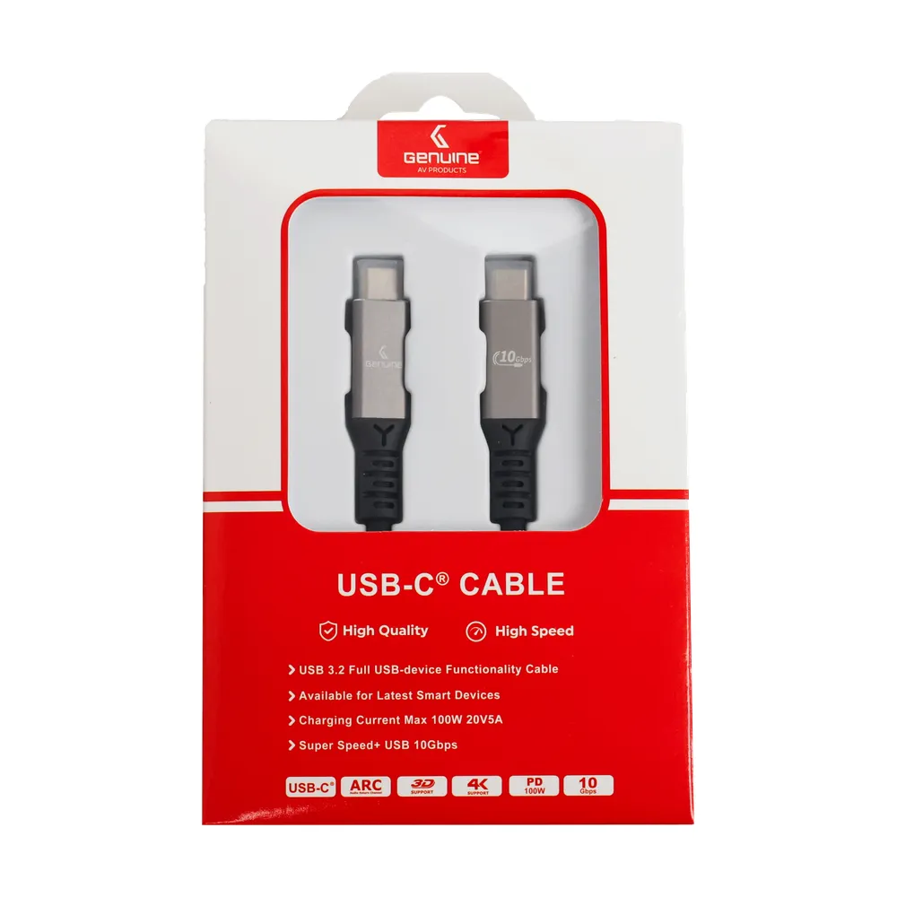 Genuine USB 3.2 Gen2 Cable, Cable Length 3M, 100W, 10Gps Data Transfer Speed, Aluminium Gray, 1 Year Warranty | GN-USBC3M-AL