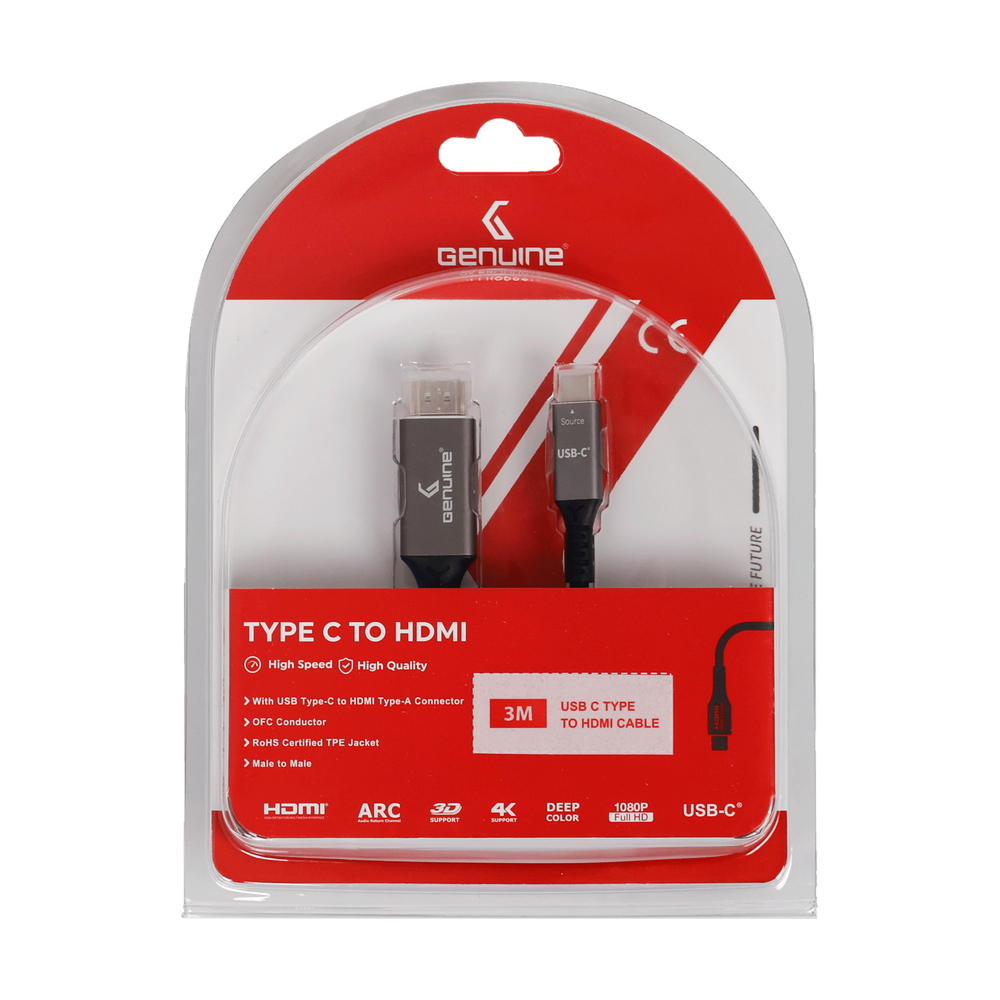 Genuine USB-C To HDMI Cable, Cable Length 3M, Supports 4K@60Hz, 1 Year Warranty | GN-USBCHD3M