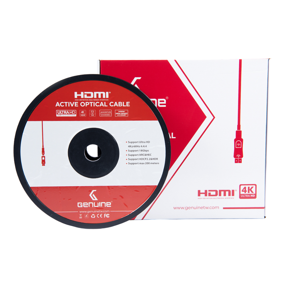 Genuine HDMI To HDMI Fiber Optic Cable, Version 2.0, Supports 4K, Cable Length 40M, 1 Year Warranty | GNHDFO40M20V