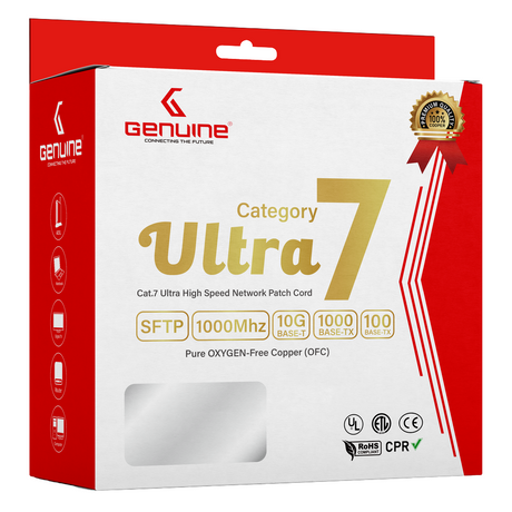 Genuine CAT7 S/FTP Cable, 25M Length, 23AWG Bare Copper, PVC Jacket, Gray, Box Pack, 1 Year Warranty | GNPC-C7SFTPGRY-25