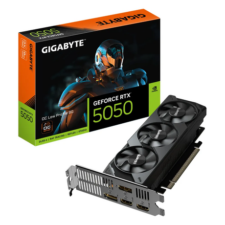 Gigabyte OC GeForce RTX 5050 Low Profile Graphics Card, GDDR6 8GB 128-bit Memory, HDMI 2.1b & DP 2.1b Outputs, PCI Express 5.0, 2587 MHz Core Clock, 20 Gbps Memory Clock, 1 Year Warranty | GV-N5050-OC-8GL